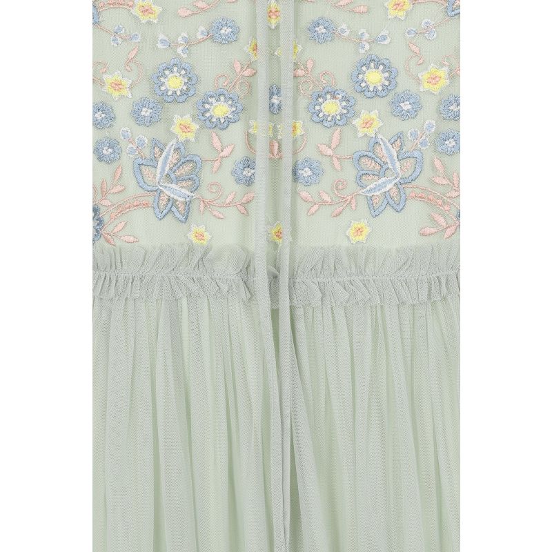 Laraline Puff Sleeve Maxi Dress With Floral Embroidery - Green image