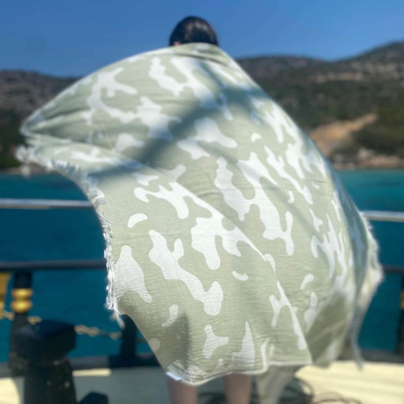 Large Camo Hammam Towel - Olive / Ecru image