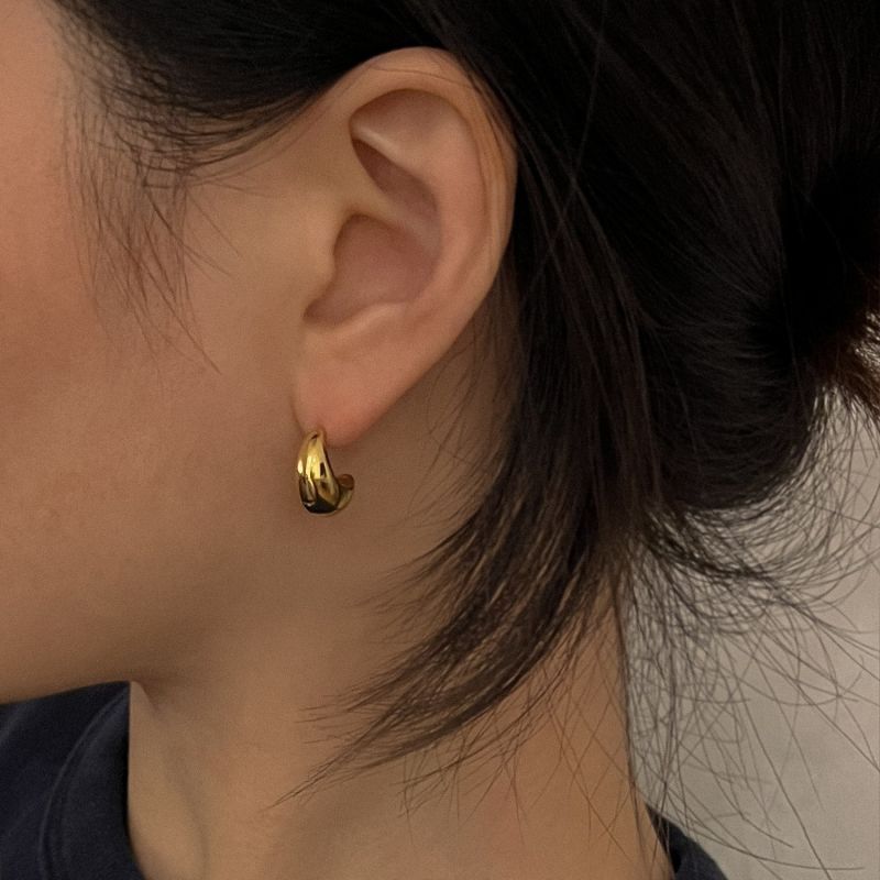 Large Gold Dome Droplet Earrings image