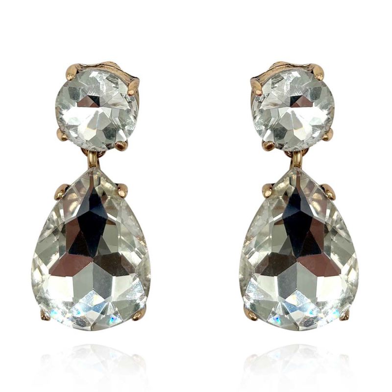 Large Pear-Faceted Crystal Drop  Clip On Earrings In Brass With Gold Plating image