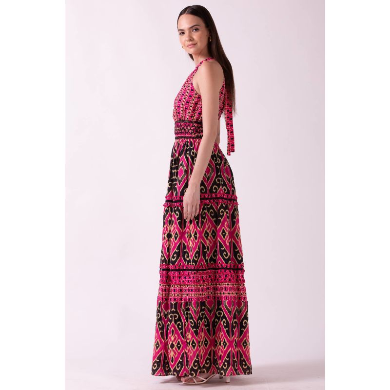 Larysa Smocked Maxi Dress - Halter Neck Tier Ruffled Maxi Dress With Smocked Waist image