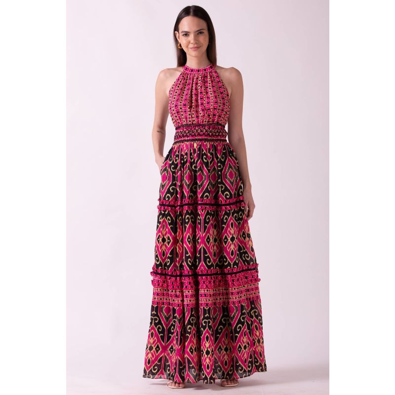 Larysa Smocked Maxi Dress - Halter Neck Tier Ruffled Maxi Dress With Smocked Waist image