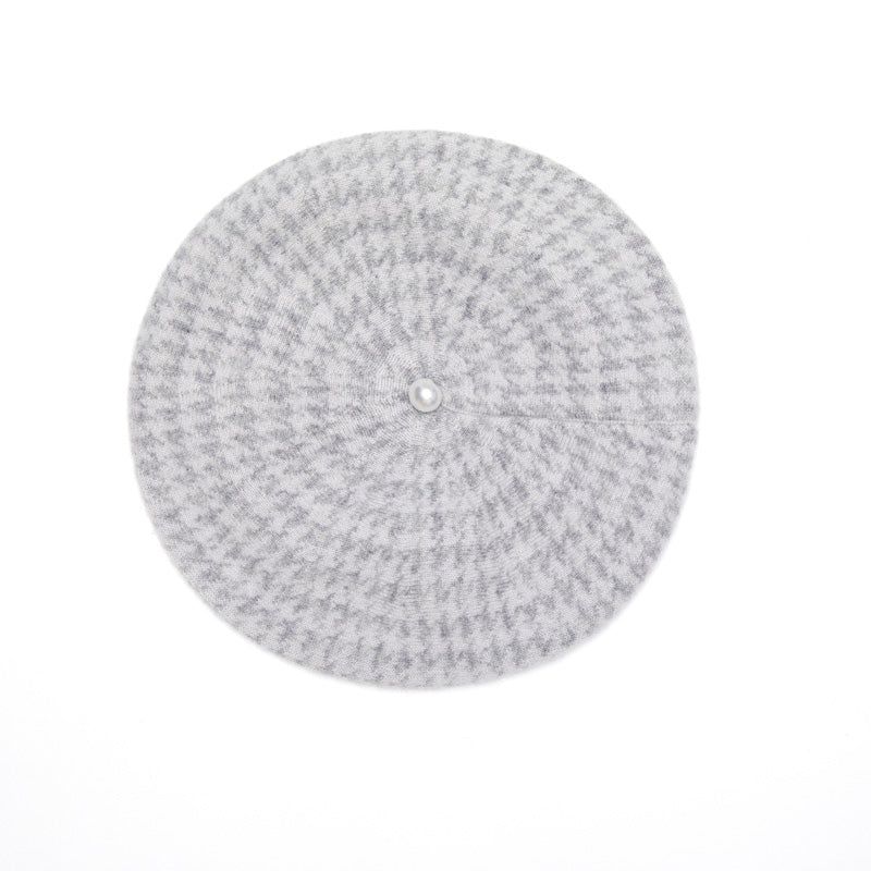 Houndstooth Pearled Cashmere Berets- Grey image