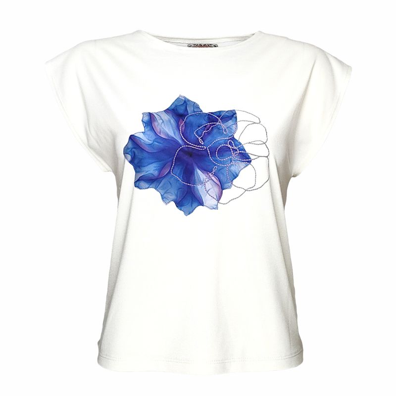 Laser-Cut Floral Print And Embroidered T-Shirt image