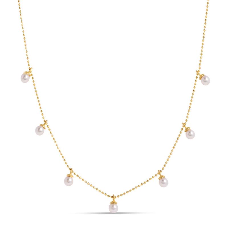 Laura Gold Chain Necklace With White Pearls image