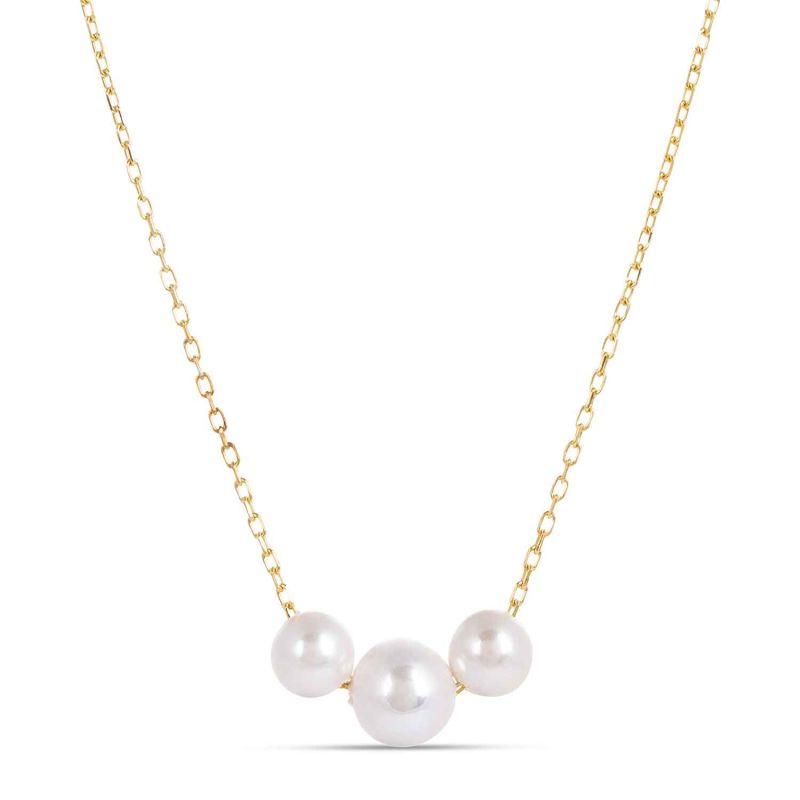 Laura Gold Chain Necklace With Tripple White Pearls image