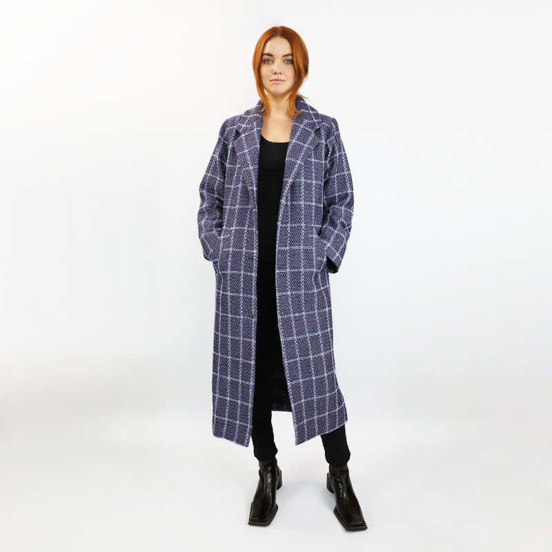 Lavender Check Oversized Long Wool Coat image