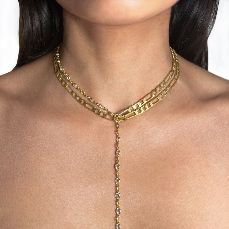 Layered Chain Lariat With Crystal image
