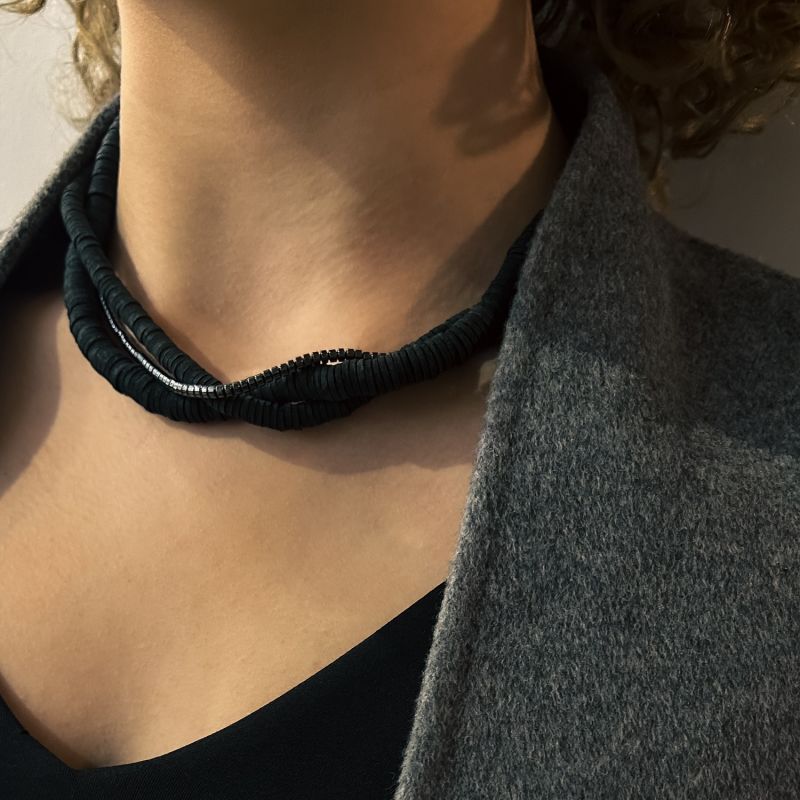 Layered Leather Hematite Necklace image