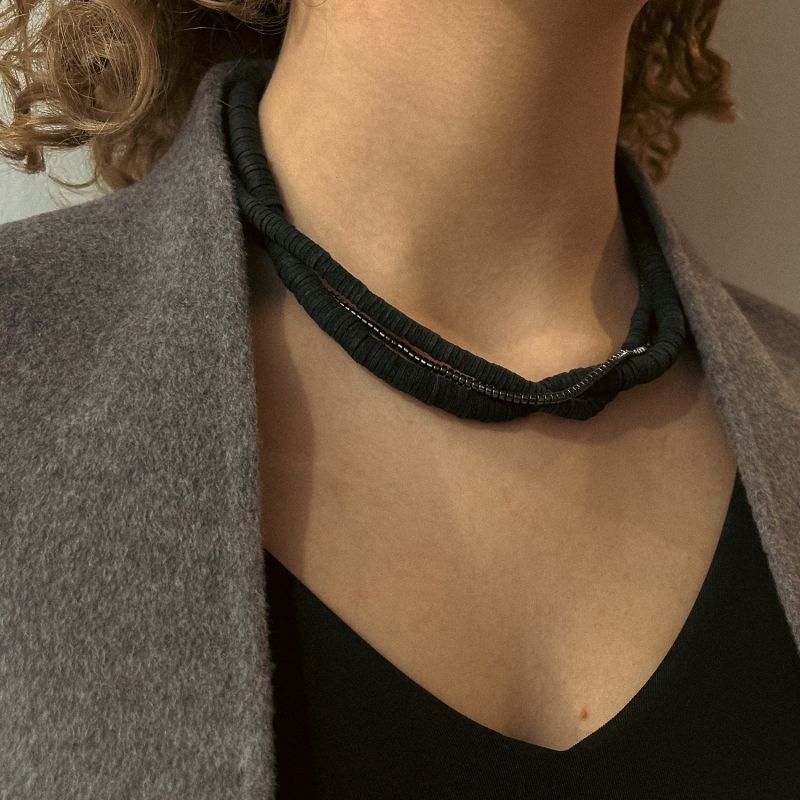 Layered Leather Hematite Necklace image