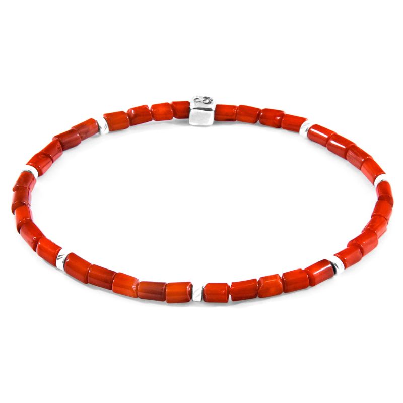 Red Bamboo Coral Imitation Tekapo Silver & Stone Bracelet image