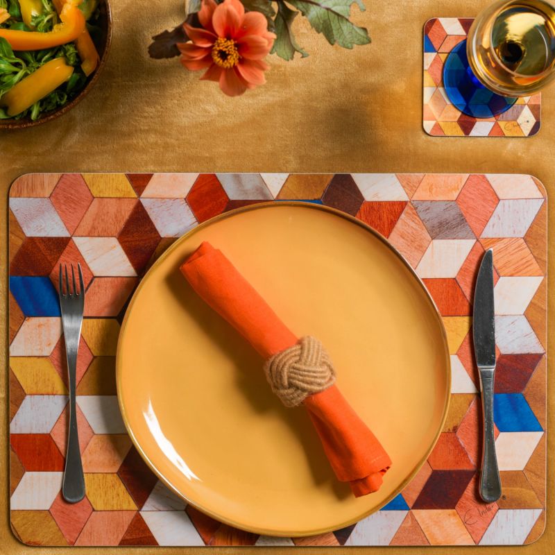 Six Extra Large Placemats In Warm Colours From The Leo Range. Heat