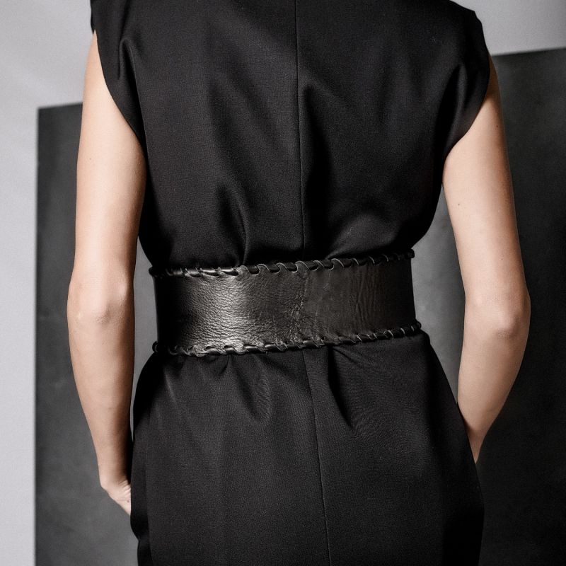 Black Leather Wide Waist Corset Belt Frida image