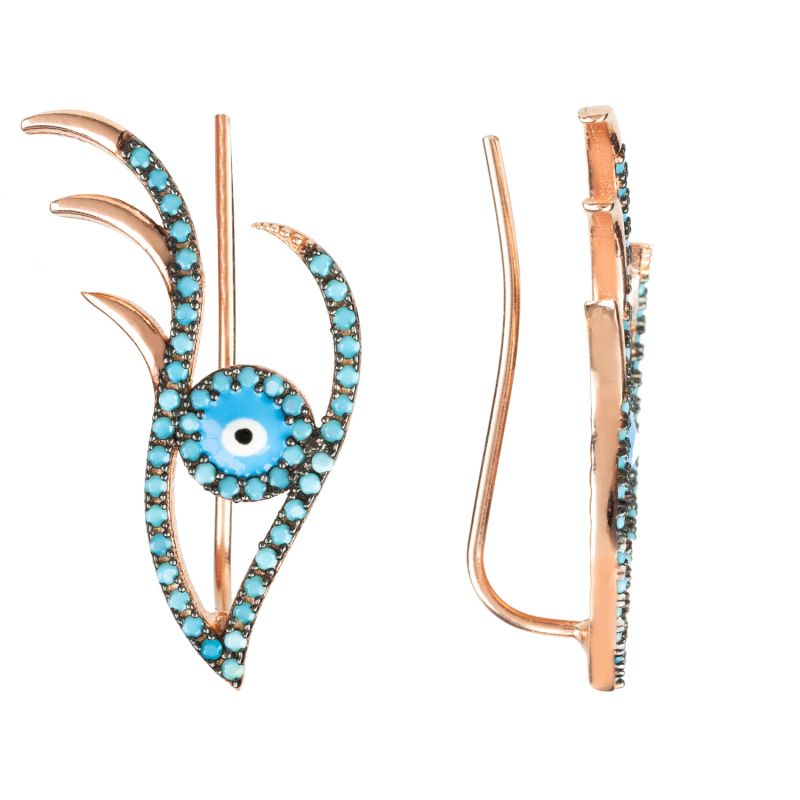 Evil Eye Ear Climber Turquoise Rosegold image