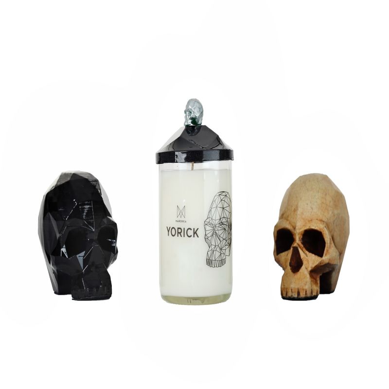 Handmade Natural Wax Candle - Matching Lid Featuring A Nickel Pewter Skull Charm Yorick image