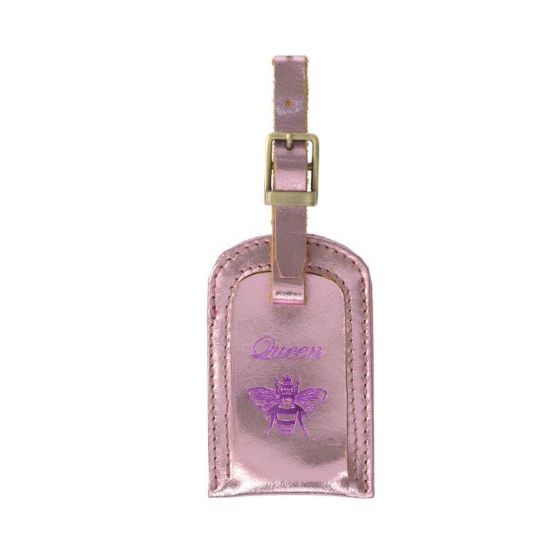 Queen Bee Metallic Pink Leather Luggage Tag image