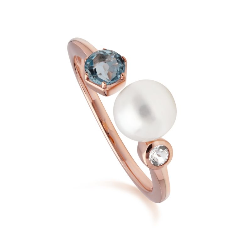 Pearl & Topaz Open Ring In Rose Gold Plated Sterling Silver image