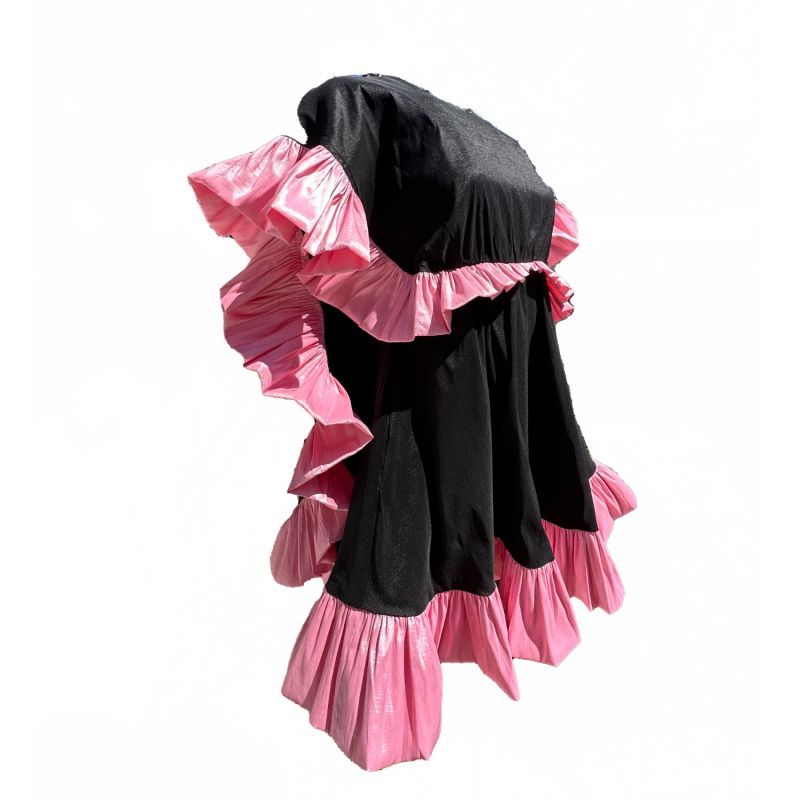 Superheroine Pink And Black Ruffle Taffeta Cocktail Dress image