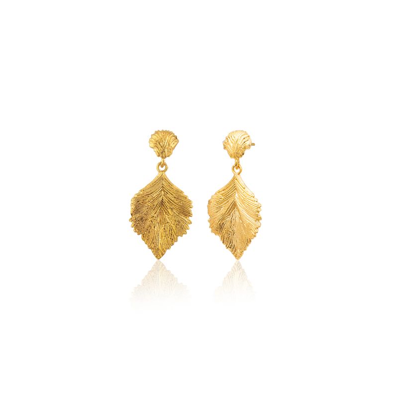 Leaf Drop Earrings - Gold image