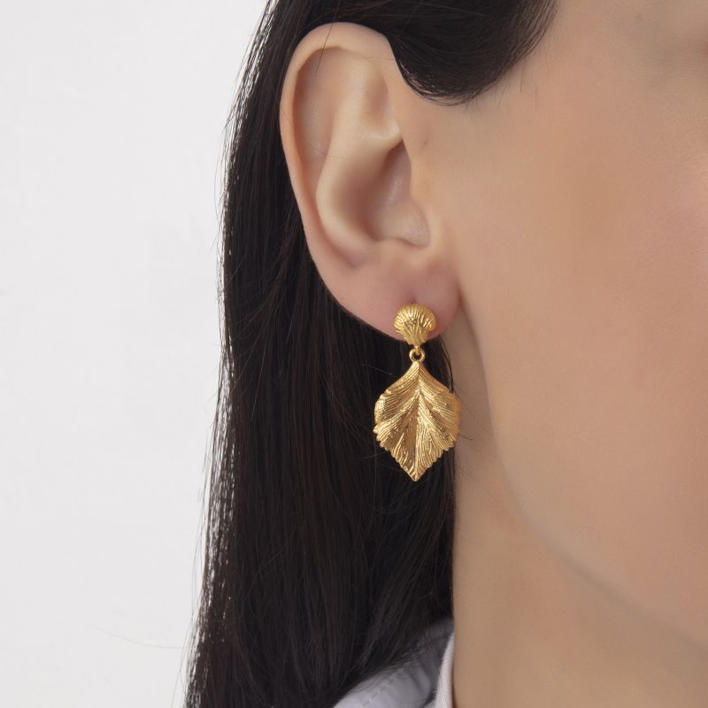 Leaf Drop Earrings - Gold image