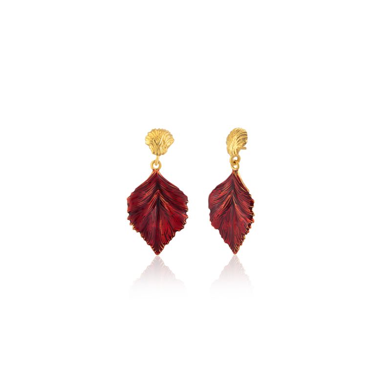 Leaf Drop Earrings - Red image