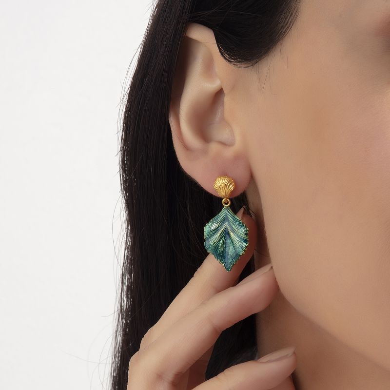 Leaf Drop Earrings - Turquoise Blue image