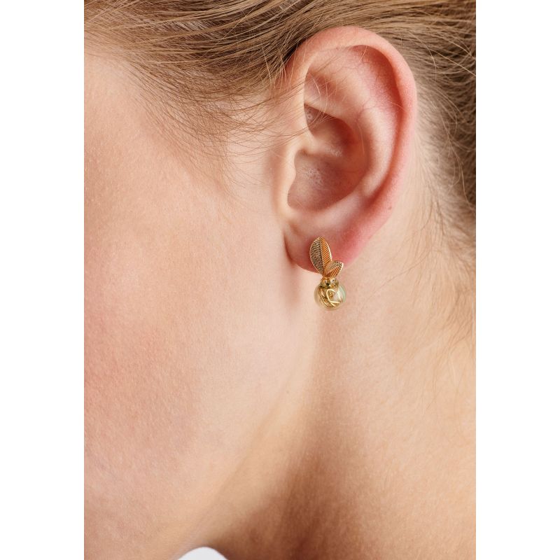 Leaf Sphere Earrings In Gold And Green image