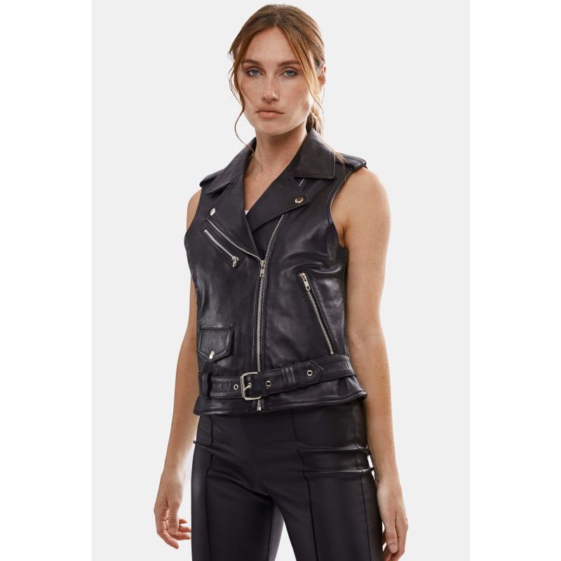 Sleeveless faux leather gilet black on sale