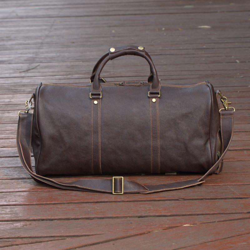 Leather Over Night Bag With Shoe Storage -Taupe Brown | Touri | Wolf ...