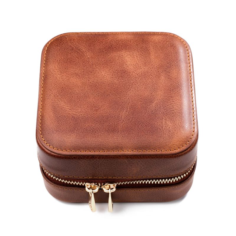 Leather Travel Jewelry Case - Tobacco image