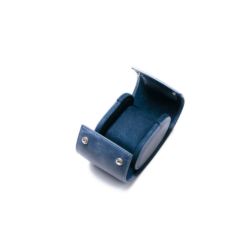 Leather Travel Watch Case Blue Single Watch Roll Roarcraft