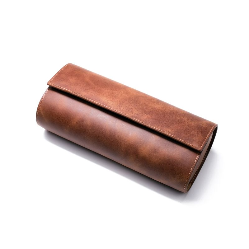 Leather Travel Watch Case - Tobacco - Triple Watch Roll image