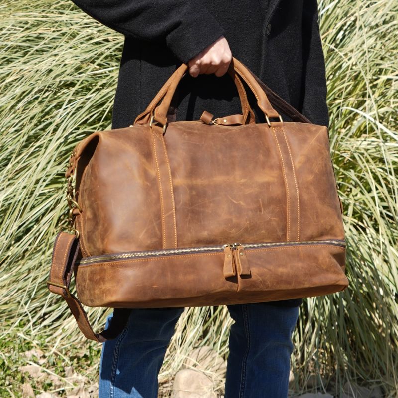 Leather Weekend Bag With Suit Compartment Light Brown Touri Wolf