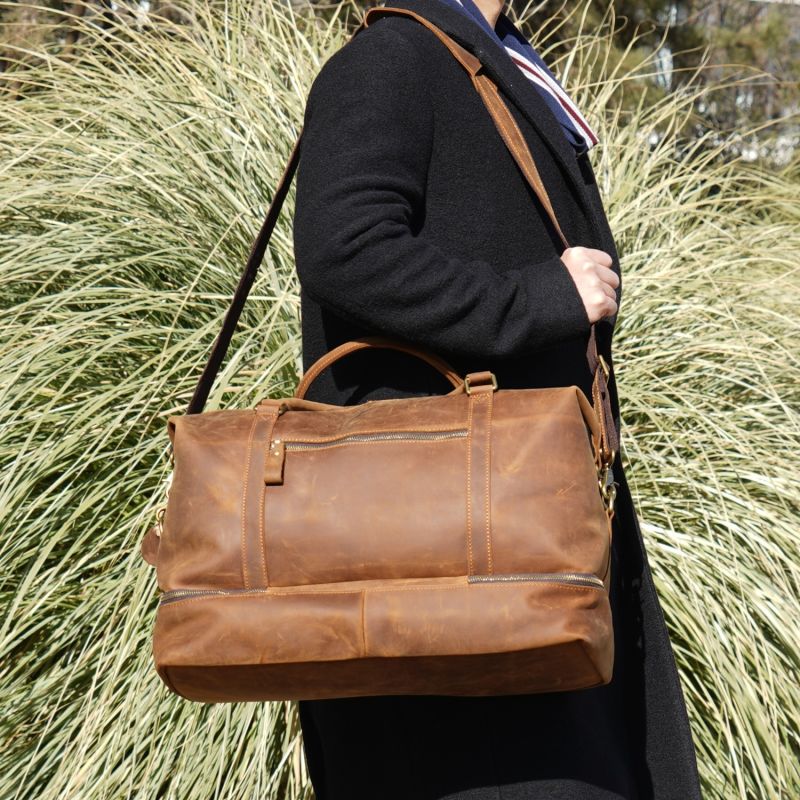 Leather Weekend Bag With Suit Compartment Light Brown Touri Wolf