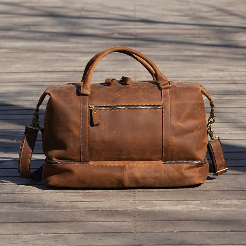 Leather Weekend Bag With Suit Compartment Light Brown Touri Wolf