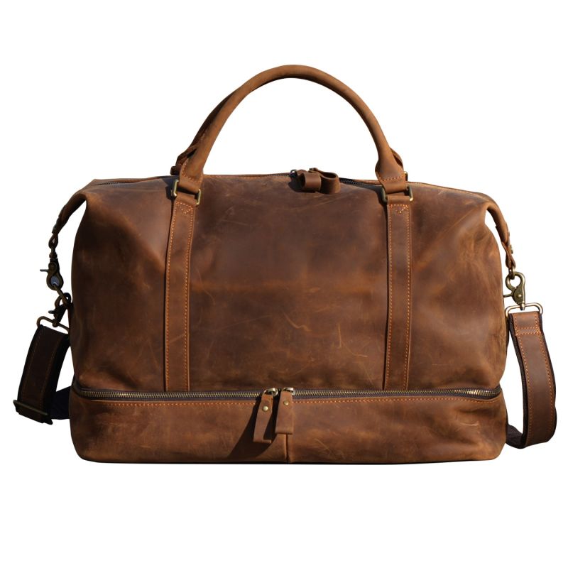 Leather Weekend Bag With Suit Compartment Light Brown Touri Wolf