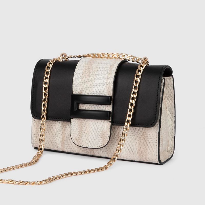 Lefke Cream-Black Leather Women's Shoulder Bag image