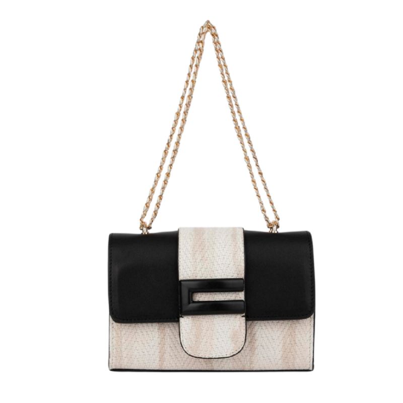 Lefke Cream-Black Leather Women's Shoulder Bag image