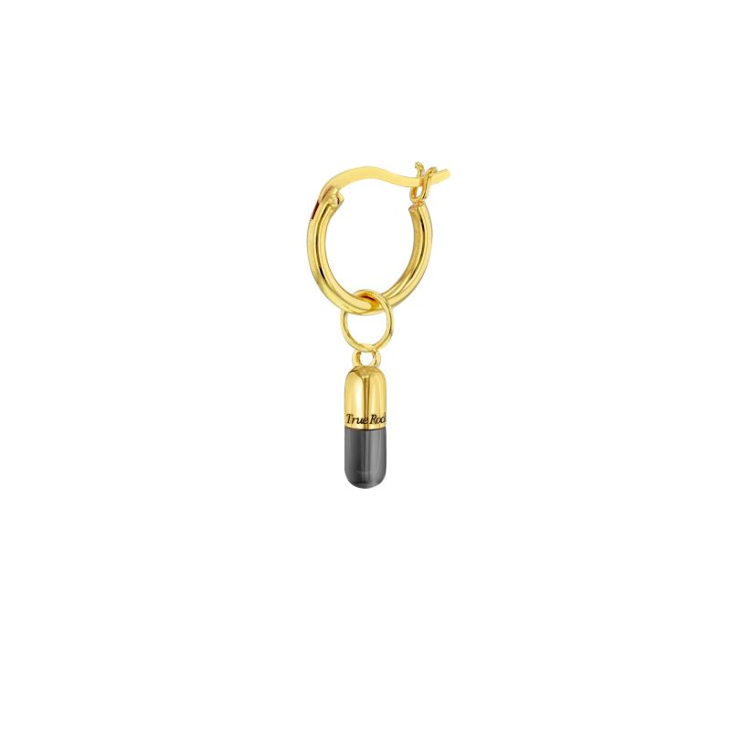 18Kt Gold Plated Mini Pill Charm on Gold Hoop Single image