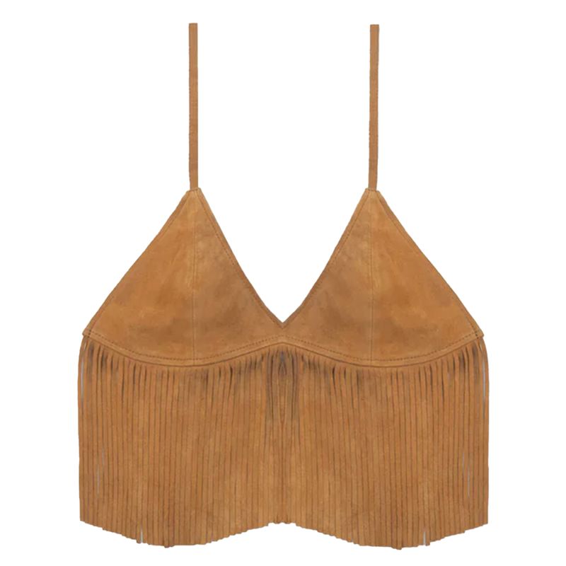 Suede Fringe Bra | Tan image