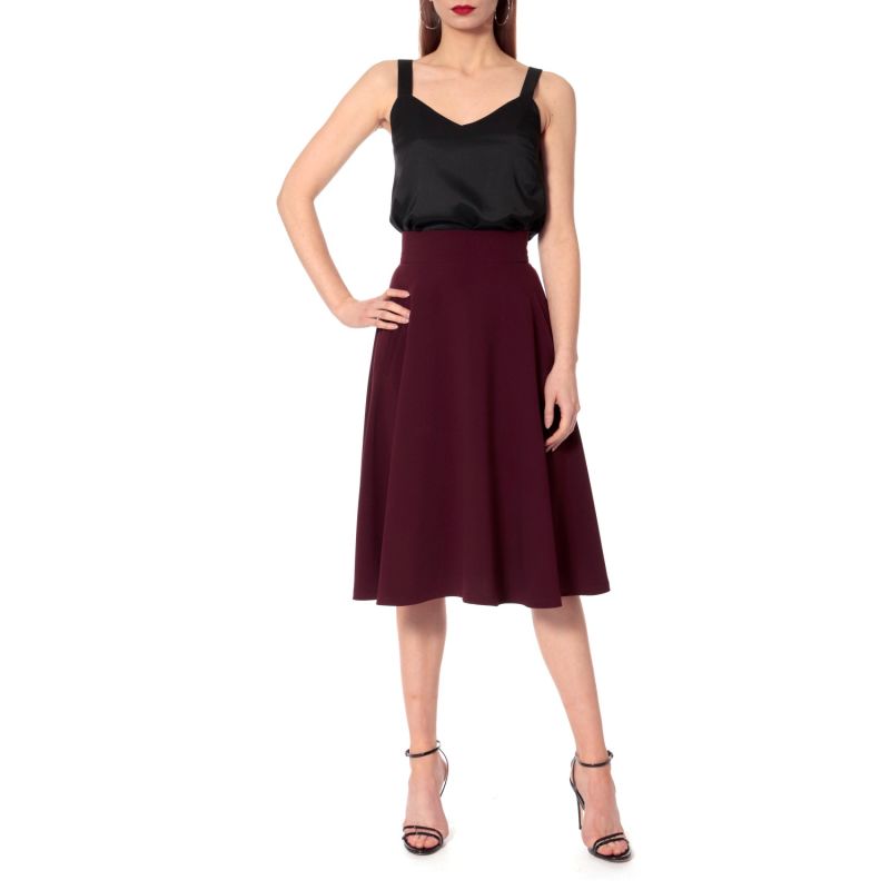 Lesly Burgundy A Line Midi Skirt | VIKIGLOW | Wolf & Badger