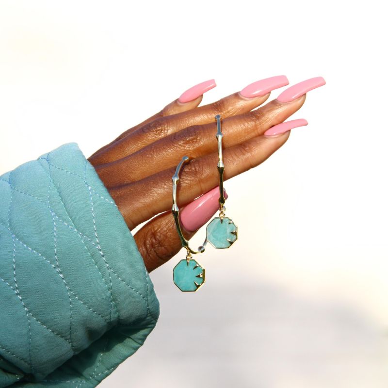 Hold On Amazonite Gemstone Large Hoop Earrings image