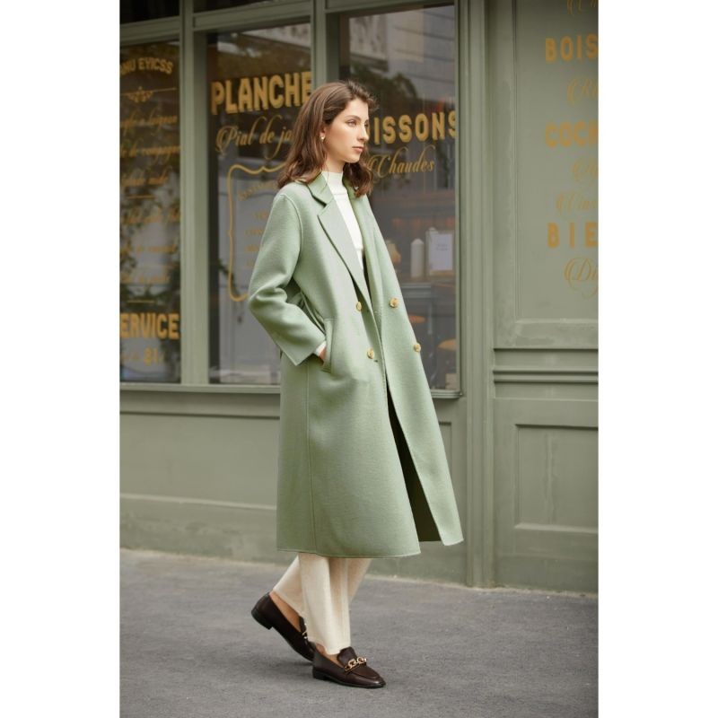 Tony Double-Breasted Merino Coat With Belt - Green image