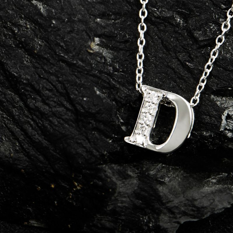 Diamond Initial Letter Pendant Necklace Rose Gold D image