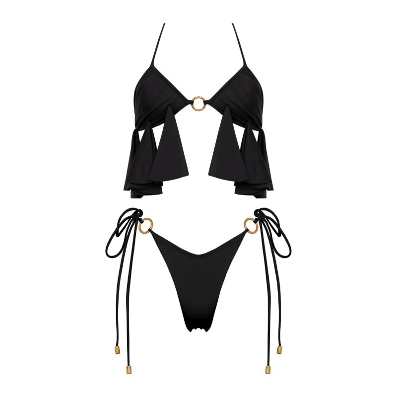Aurelia Padded Halter Bikini Top With Ruffles In Black image
