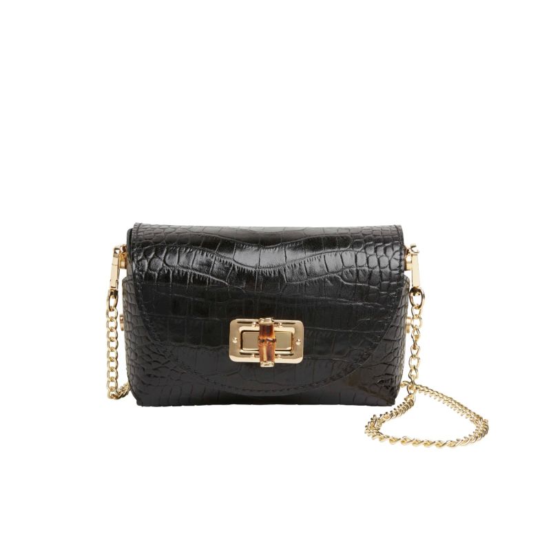 Mini Luna Clutch Bag With Chain Strap In Black | Betsy & Floss | Wolf ...