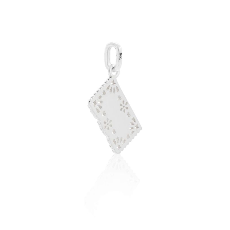 Exquisitely Detailed Papel Picado Decorative Perforated Paper Charm Handmade In Sterling Silver image