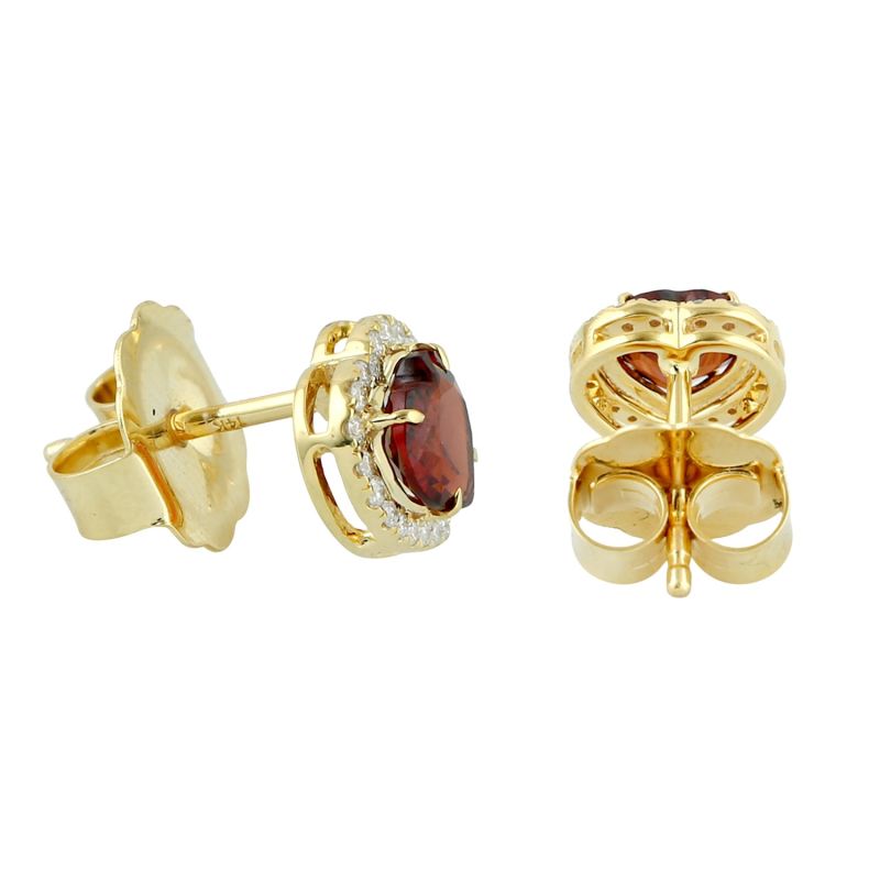 Yellow Gold Pave Diamond Heart Stud Earrings Garnet Gemstone image