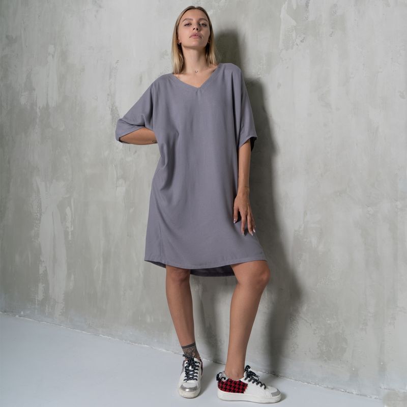 Light Blue Grey Neutral Plain Short Kaftan Dress image