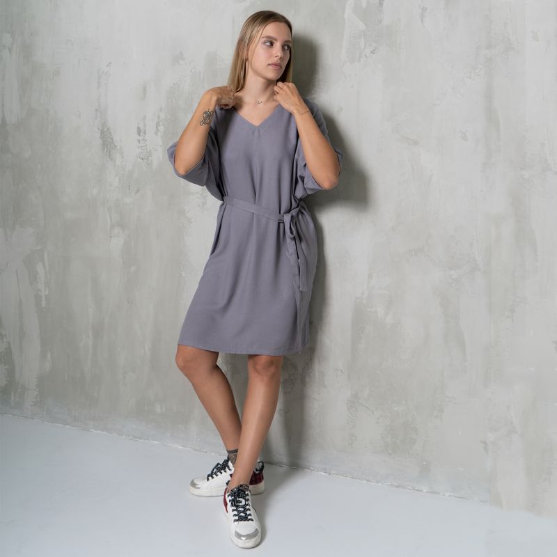 Light Blue Grey Neutral Plain Short Kaftan Dress image